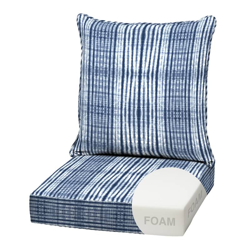 ARDEN Outdoor Foam Deep Seat Cushion Set, 22 in x 24 in - Blue Shibori Stripe