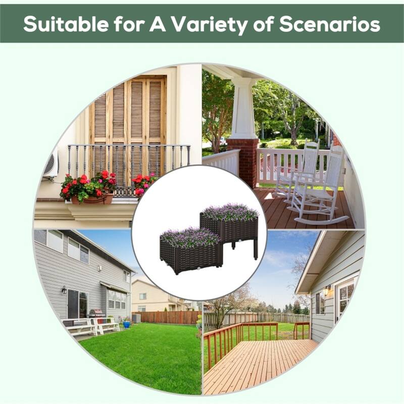 Grey Polypropylene Elevated Planter Box for Vegetables and Flowers - 15.75" L x 15.75" W x 17.3" H-tall