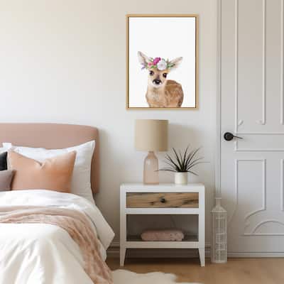 Kate and Laurel Sylvie Flower Crown Fawn Framed Canvas by Amy Peterson