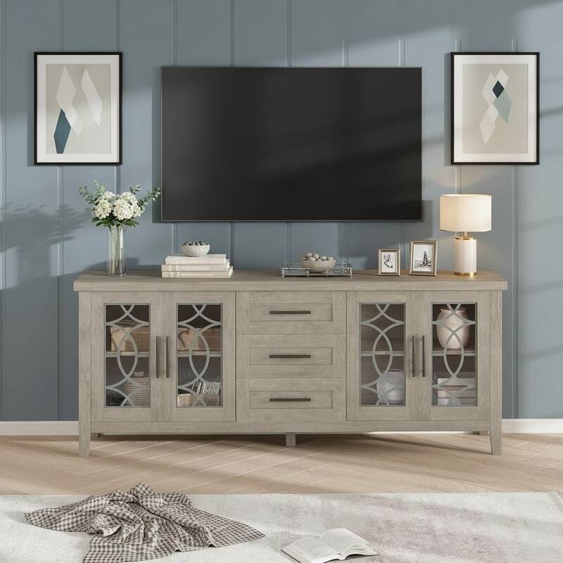 Farmhouse TV Stand, 2 Storage Door & 3 Drawer - Grey