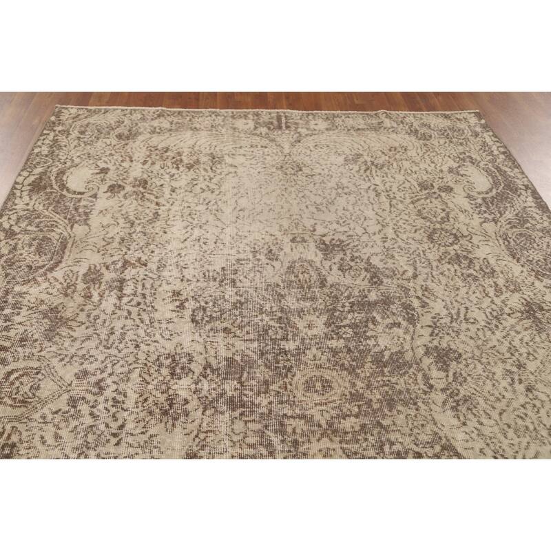 Distressed Anatolian Turkish Vintage Rug Handmade Beige Wool Carpet - 6'6" x 9'8"