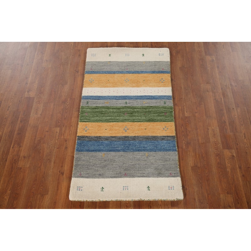 Striped Gabbeh Indian Rug Hand-Knotted Wool Carpet - 2'6"x 4'11"