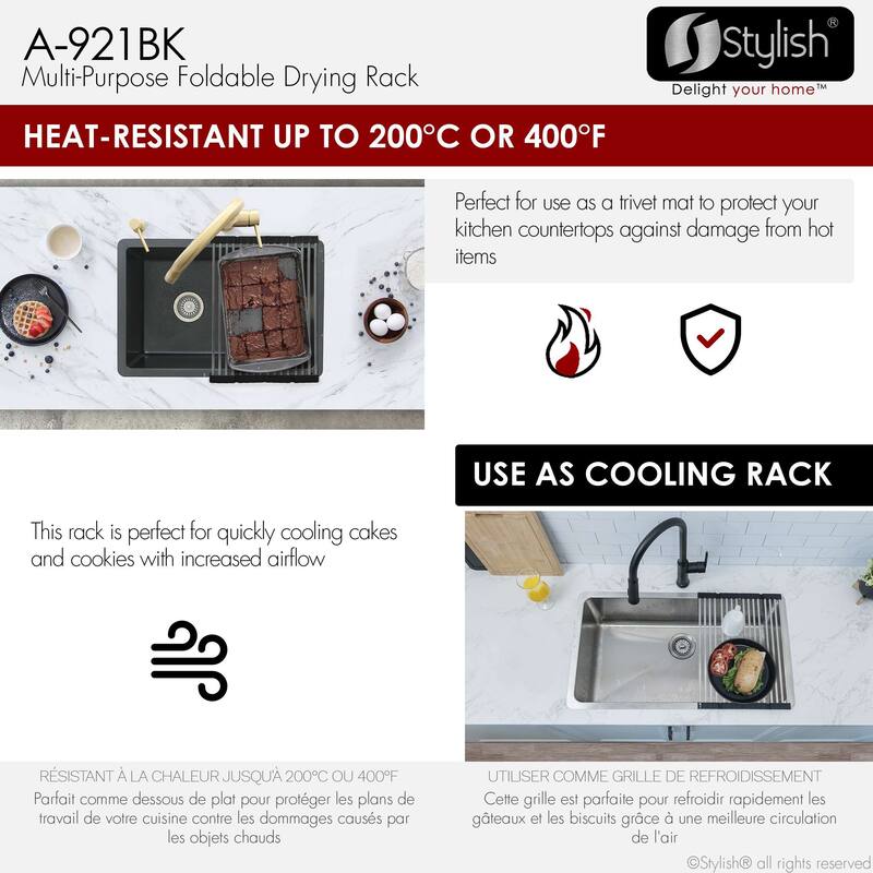 STYLISH 18" Multi-Purpose Foldable Drying Rack A-921BK - 17 3/4" x 13" x 3/8"