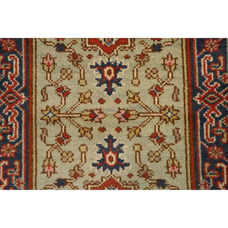 Hand Knotted Oriental 100% Wool Carpet Traditional Geometric Beige & Ivories Heriz (serapi) Runner Rug - 8' 1'' X 2' 7''
