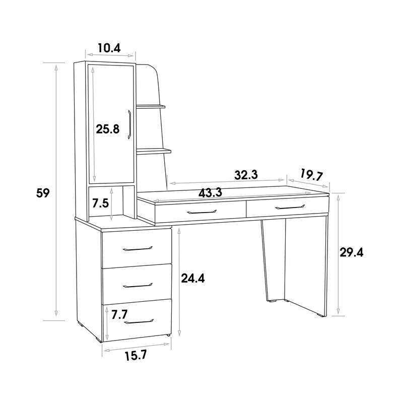 Ivinta Computer Desk with Drawers Storage Shelves, Modern Study Writing Table with Storage Cabinet for Home Office