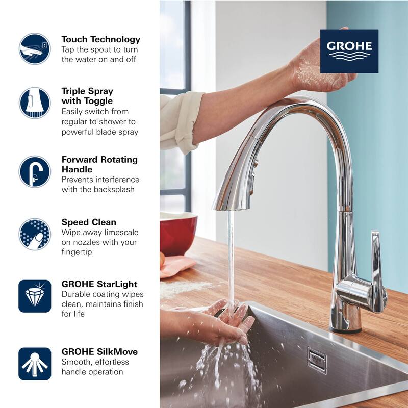 Grohe Zedra 1.75 GPM Single Hole Pull Down Touch Activated Kitchen
