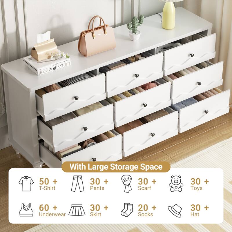 Modern 9-Drawer Dresser Closet Organizer, 63-In Chest of Drawers TV Stand