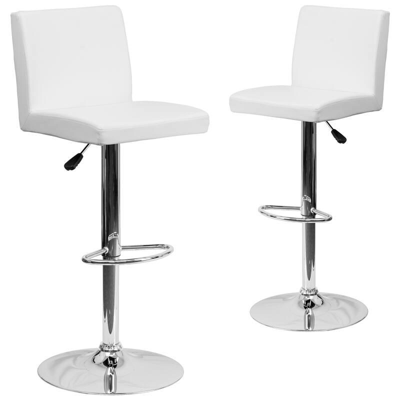2 Pack Contemporary Adjustable Height Barstool with Panel Back and Chrome Base