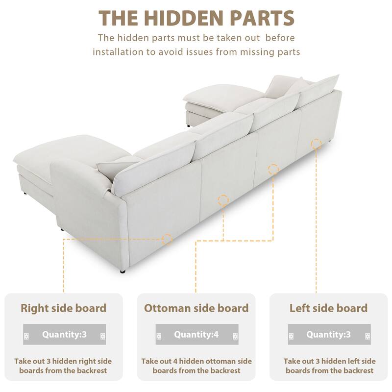Chenille Modular Sectional Sofa, U Shaped Cloud Couch Set
