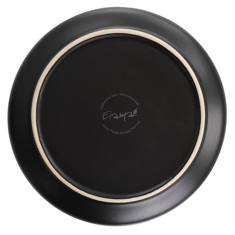 Elama Paul 6 Piece Stoneware Salad Plate Set in Matte Black with Gold Rim - 8 Inches