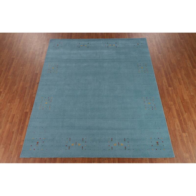 Light Blue Gabbeh Oriental Area Rug Handmade Tribal Wool Carpet - 8'4" x 9'10"