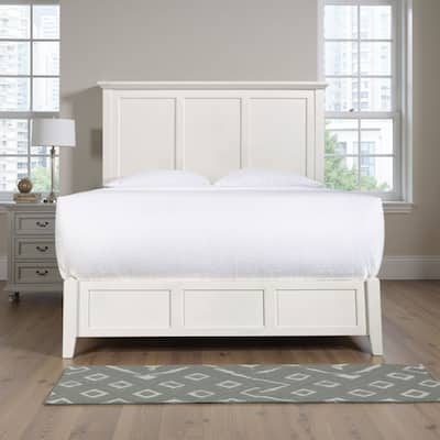 Neo Solid Mahogany Wood Low Profile Queen Bed, Beveled Trim Top, White