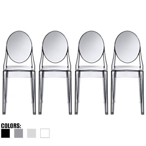 Set of 4 Designer Transparent Dining Chairs Modern Designer Stacking Accent For Kitchen Armless No Arms