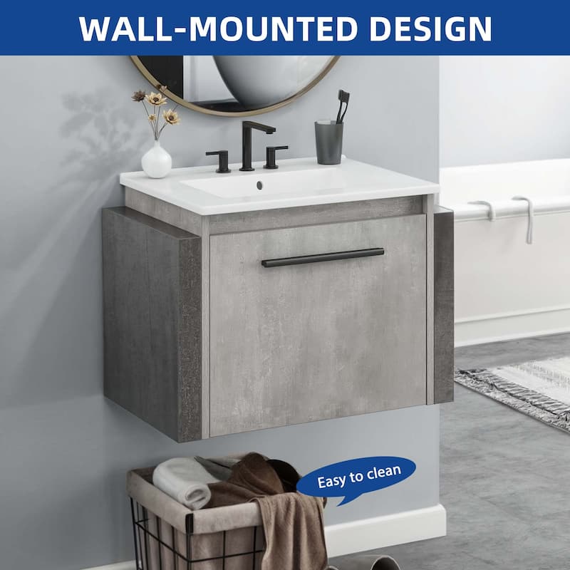 Moasis Wall Mounted Bathroom Vanity Cabinet with Ceramic Sink
