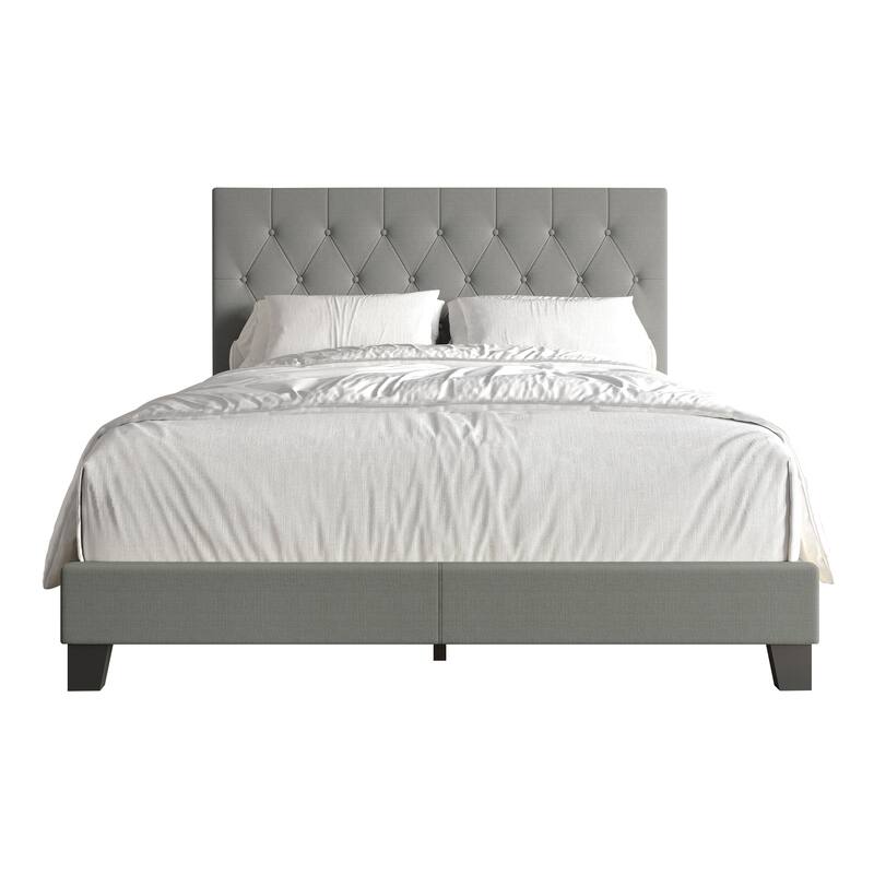 CraftPorch Simple Button Tufted Linen Upholstered Bed - Light Grey - Queen