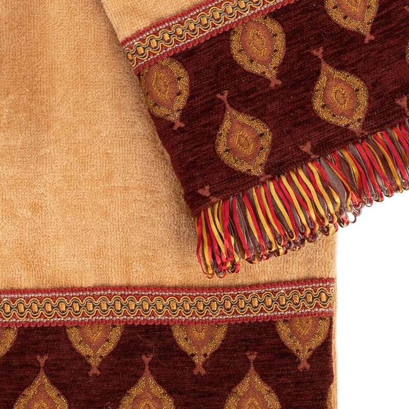 Austin Horn Classics Droplet Gold 3-piece Decorative Towel Set, Burgundy Jacquard Fabric Band, 1 Bath, Hand & tip Towel
