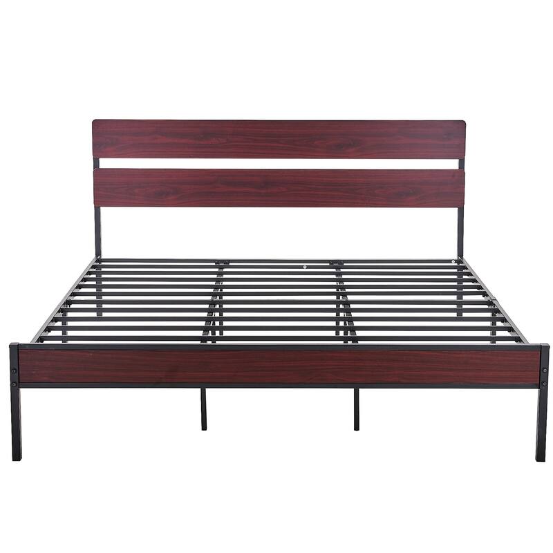 Javlergo Industrial Iron Bed Frames with MDF Headboard - Space-Saving & Durable
