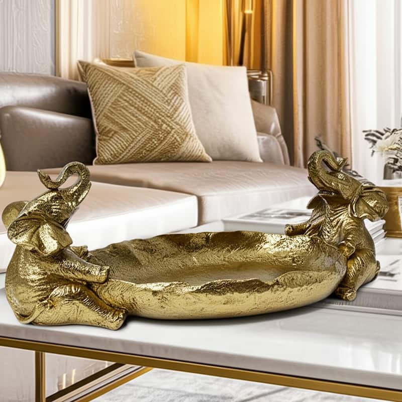 Resin Decorative Bowl Elephant Figurine Accents Glam Finish - 5" Gold - 13.5" x 6" x 5"