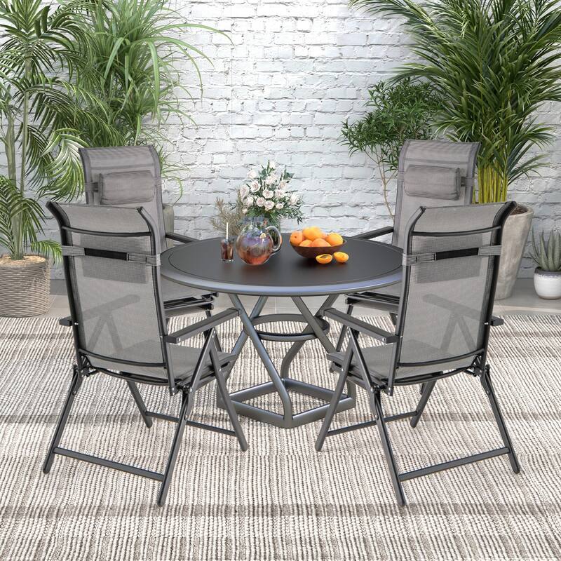 Gymax Folding Patio Chairs Set of 4 Lounge Chairs w/ 10-Level