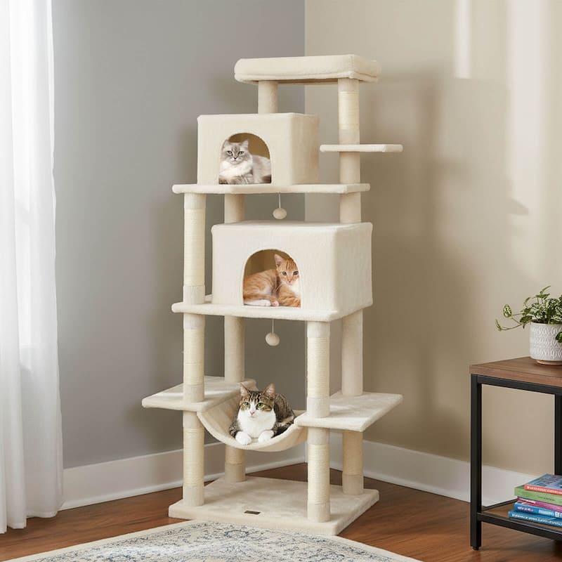 Costway 70” Large Cat Tree for Indoor Cats with Plush Top Perch, Dual - See Details - Beige