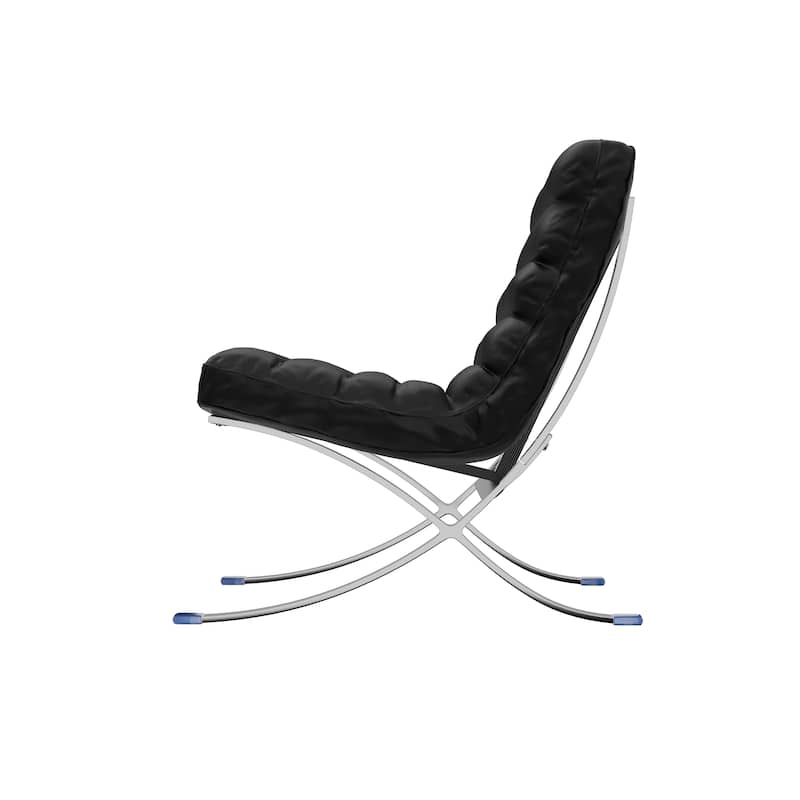 HomeRoots 29" Black and Silver Tufted Leather and Upholstered Folding Lounge Chair - 29.30 in. x 28.00 in. x 29.30 in.