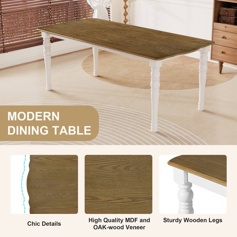 Natural White 7-Piece Dining Table Set with Rustic Extendable Dining Table, Padded Dining Chairs with High Backrest