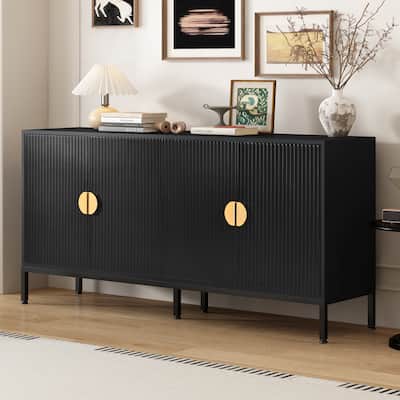 4-Door Buffet Sideboard Accent Storage Cabinet Black TV Console Table