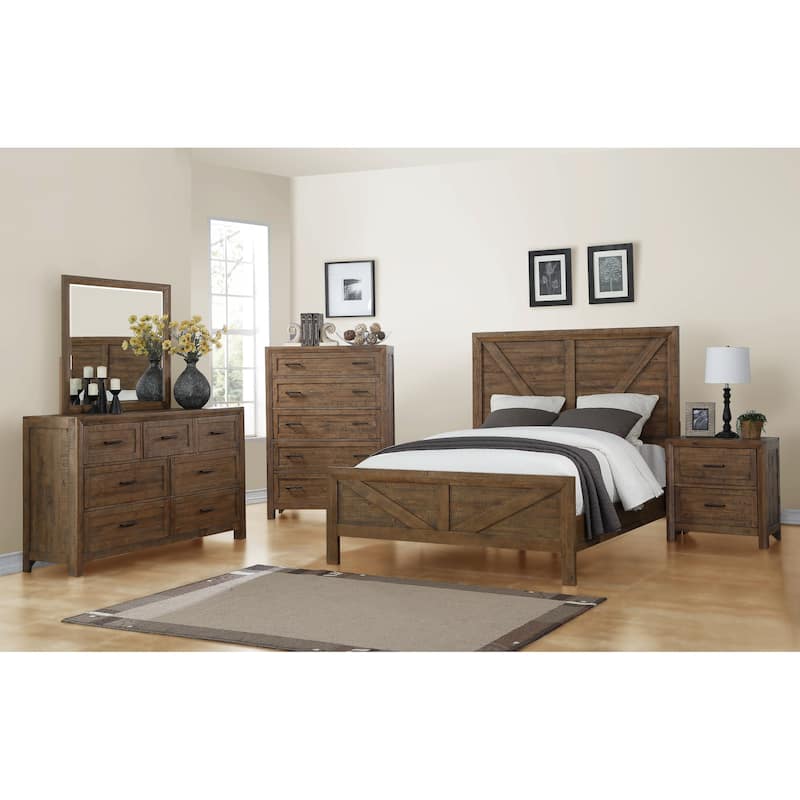 Queen Size Solid Wood Panel Bed with Rustic Style