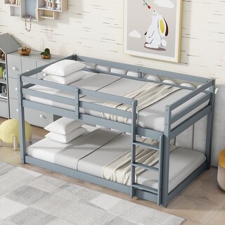 Wooden Twin over Twin Loft Bed with Ladder, Upper and Bottom Bed Platforms crafted with Strengthened Slats