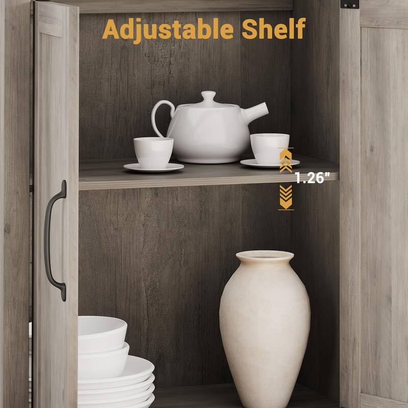 Book Shelf with Door, 5 Tier Wooden Book Case with Storage, 68.7"