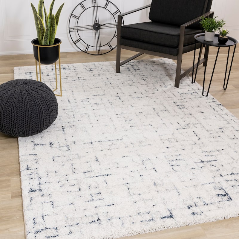 Soft Collection - Cream/Blue Soft Grid Rug - 2'0" x 3'7"