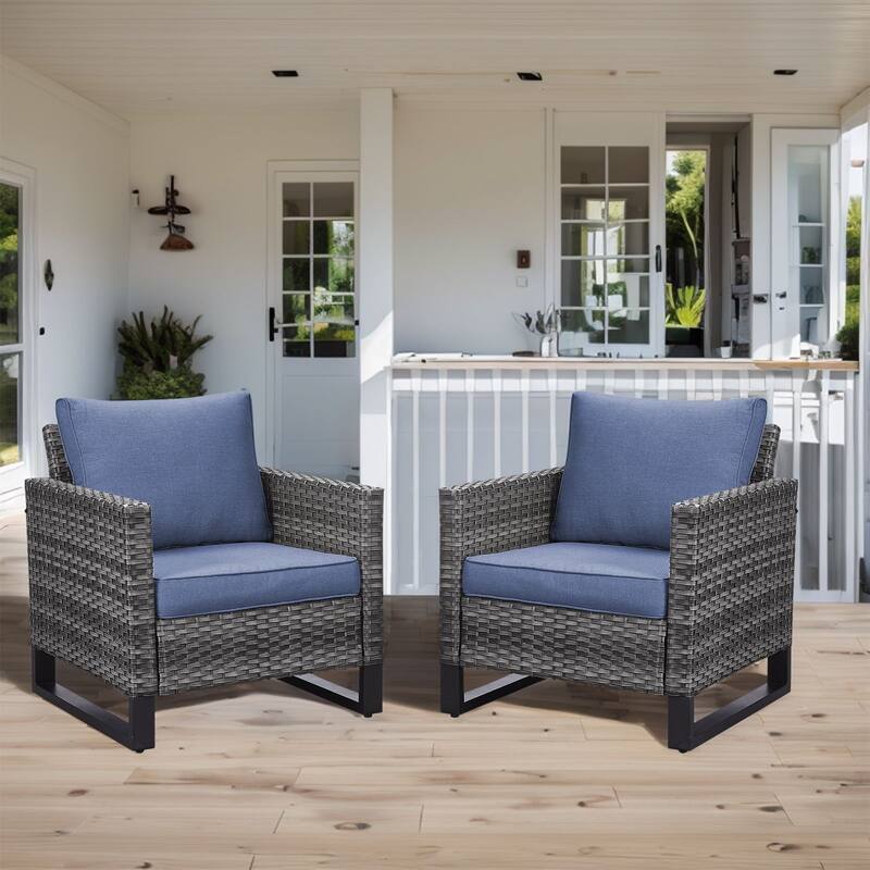 Patio PE Wicker Chair with Cushion Set of 2