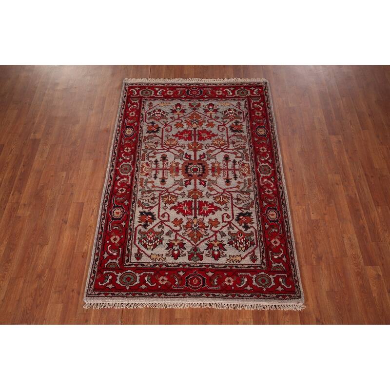 Heriz Serapi Oriental Accent Rug Handmade Wool Carpet - 4'0" X 5'11"