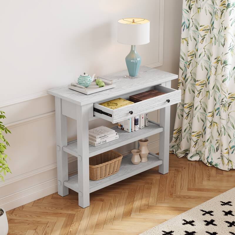 Console Table with Drawer and Two Sturdy Shelves for Entryway, Living Room