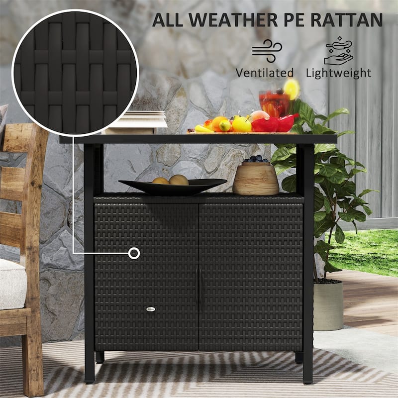PE Rattan Outdoor Storage Cabinet with Steel Frame and Shelf - 35.4" W x 19.7" D x 35.4" H