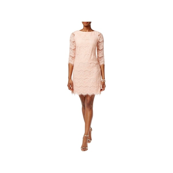 Jessica Howard Womens Petites Party Dress Lace Overlay 3/4 Sleeves