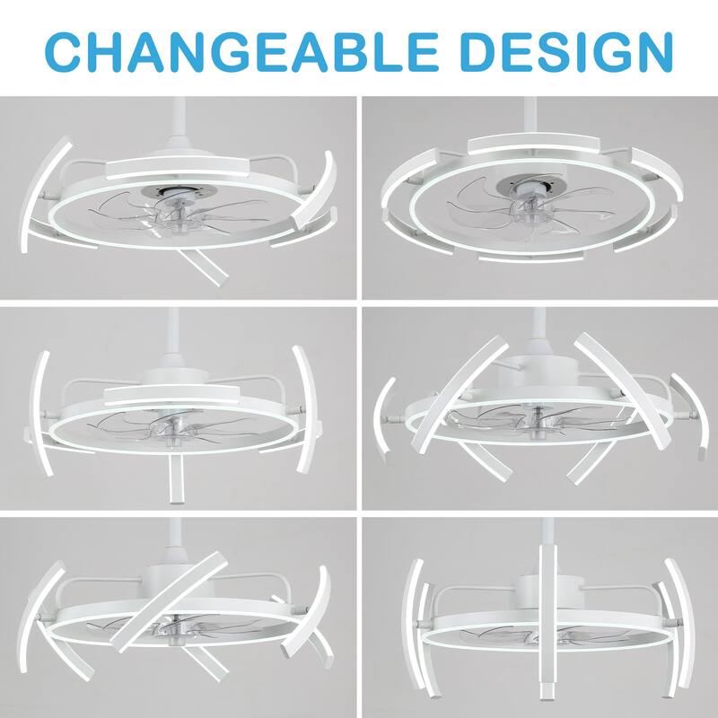 Oaks Aura DeClue 24in. 6 DIY-Shape Smart Ceiling Fan with Light,Cyberpunk Futuristic 6-Speed Quiet Ceiling Fan w/ Remote