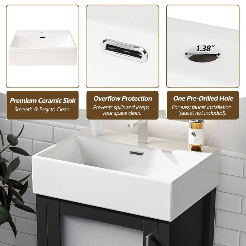 20'' Bathroom Vanity with Ceramic Sink Top, Modern Bathroom Storage Cabinet with 1 Drawer and 1 Soft Close Door