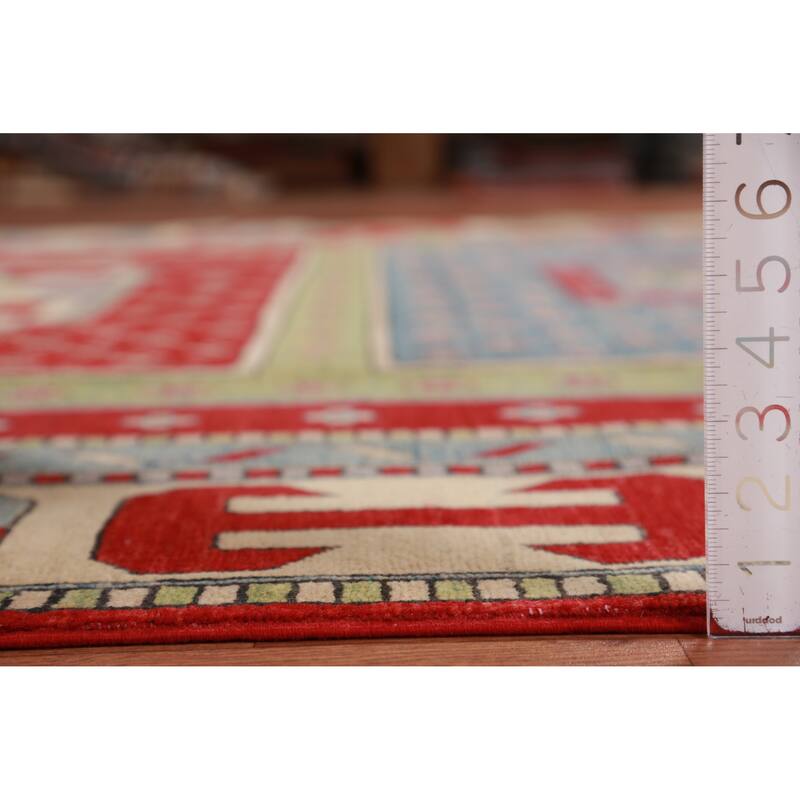 Hand Knotted Oriental 100% Wool Carpet Traditional Geometric Multi-Colored Kazak Area Rug - 11' 7'' X 8' 6''