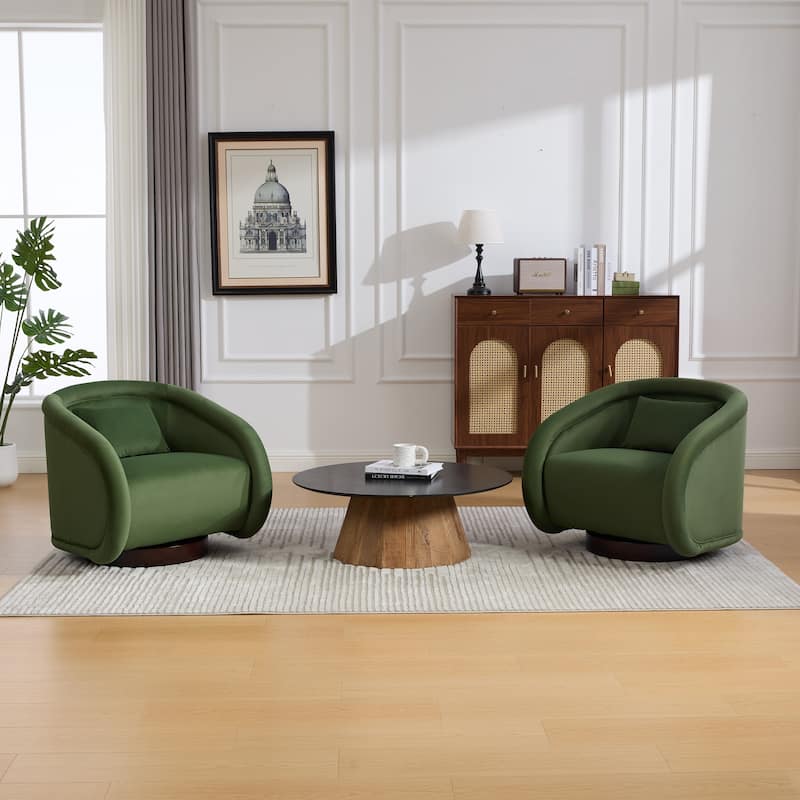 360-degree Swivel Barrel Chair with Velvet Fabric Upholstery, Comfy Pumpkin-Shaped Swivel Chair for Living Room, Bedroom - Green