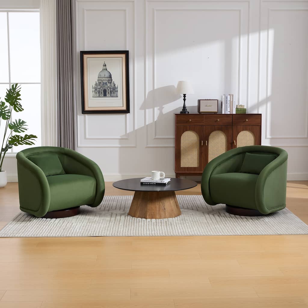 360-degree Swivel Barrel Chair with Velvet Fabric Upholstery, Comfy Pumpkin-Shaped Swivel Chair for Living Room, Bedroom