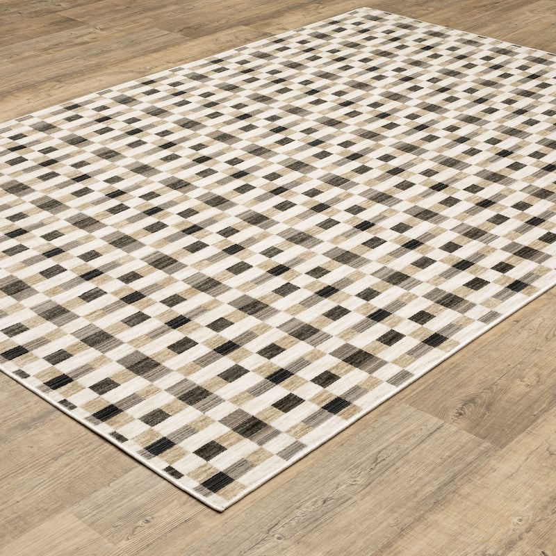Hansel Geometric Blocks Black/ Golden Brown Area Rug
