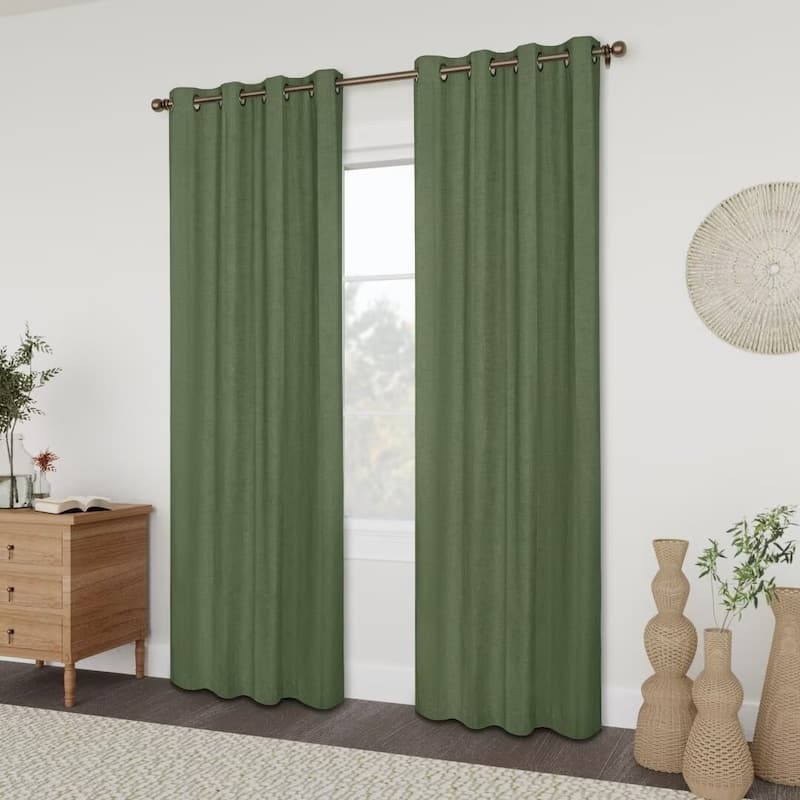 Linen Slub Blackout Grommet Curtain Pair(2 Panels)