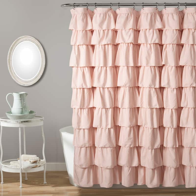 Lush Decor Ruffled Solid Color Shower Curtain - Blush