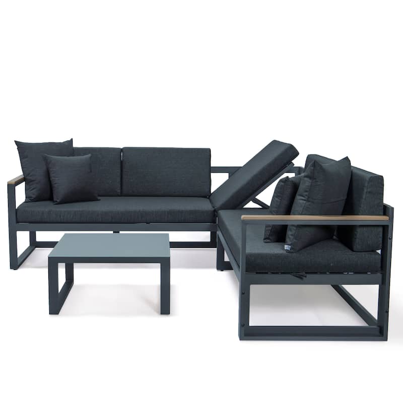 Chelsea 3-Piece Adjustable Headrest All-Weather Sectional Set in Aluminum Frame with Removable Cushion Covers for Indoor/Outdoor