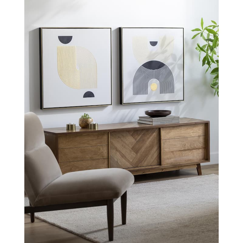 Livabliss Wesleyan Modern & Contemporary Framed Art (Set of 2) - 30"H x 30"W x 2"D - Plastic - Gold/Black