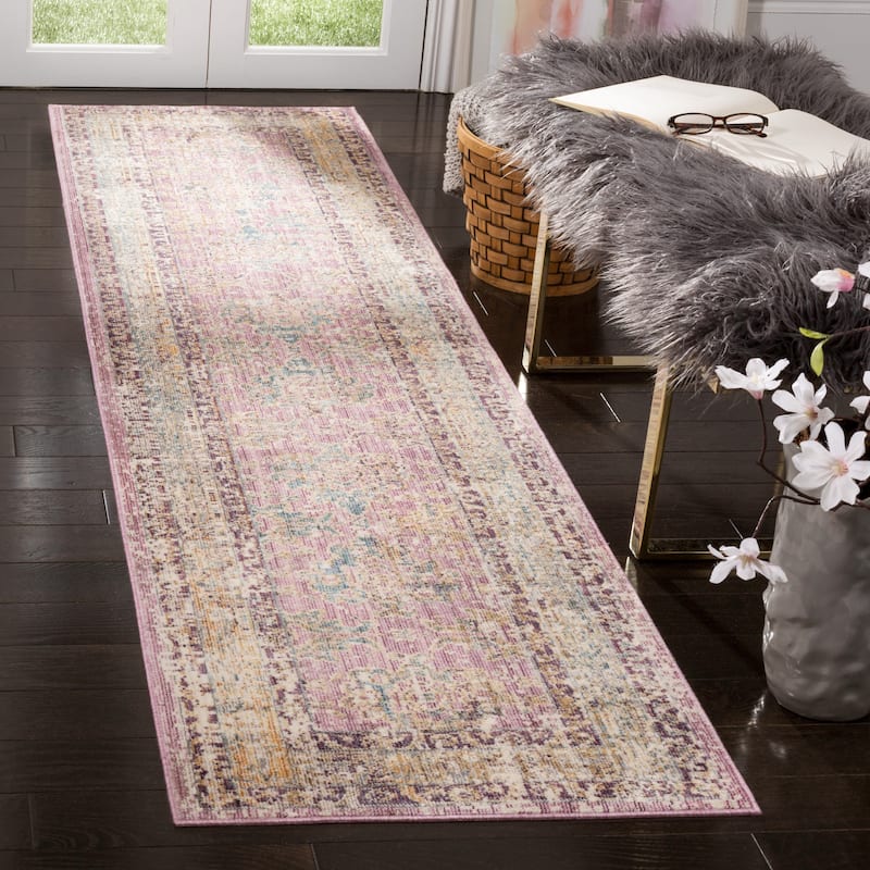 SAFAVIEH Illusion Marci Vintage Boho Oriental Viscose Rug with - 2'3" x 8' Runner - Rose/Light Grey