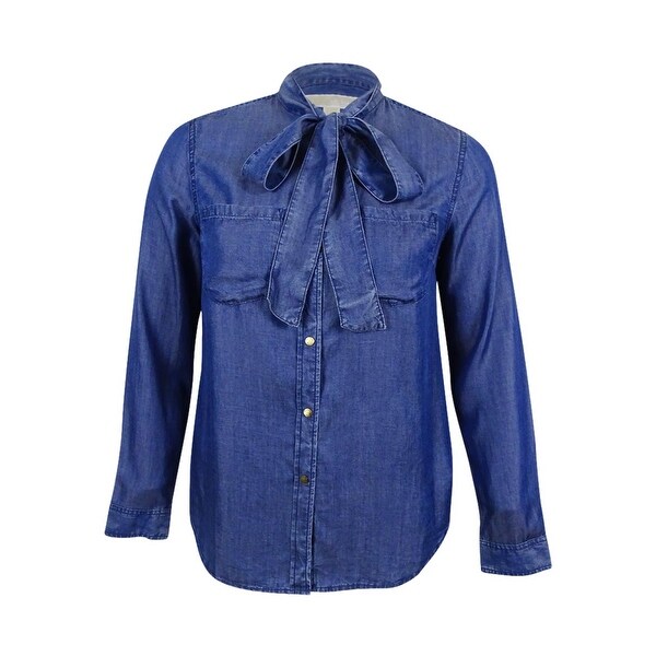 denim tie neck shirt