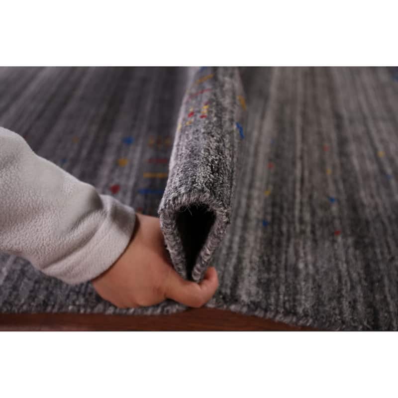 Striped Tribal Gabbeh Indian Area Rug Hand-Knotted Wool Carpet - 5'2"x 7'10"