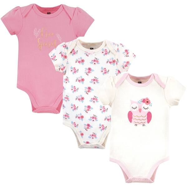 slide 1 of 1, Hudson Baby Infant Girl Cotton Bodysuits 3pk, Free Spirit Owl 0-3 Months - Free Spirit Owl